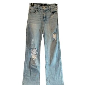 Hollister Blue Flare Wide Leg Jeans Distressed size 0R W31 L31